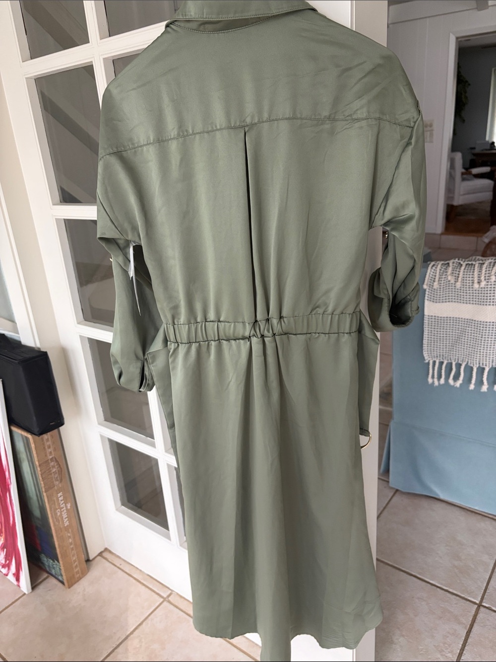 French Connection Olive Midi Shirt Dress with Button Front - Picture 2 of 4